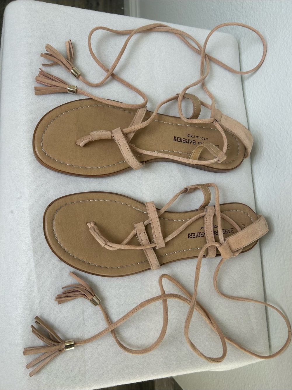 Barbara Barbieri Italy Lace-Up Tassel Sandals Nude Suede Size 8.5